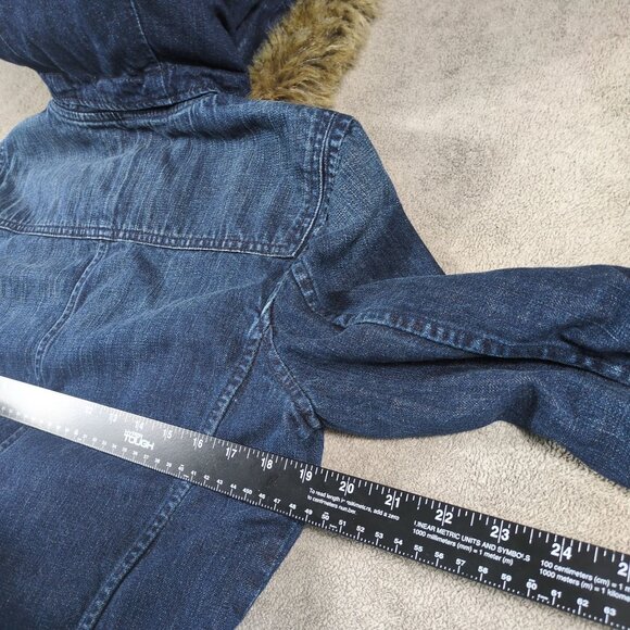 Vintage Ralph Lauren Jeans Co Women’s S Denim Toggle Coat Faux Fur Hood Plaid - Picture 15 of 16